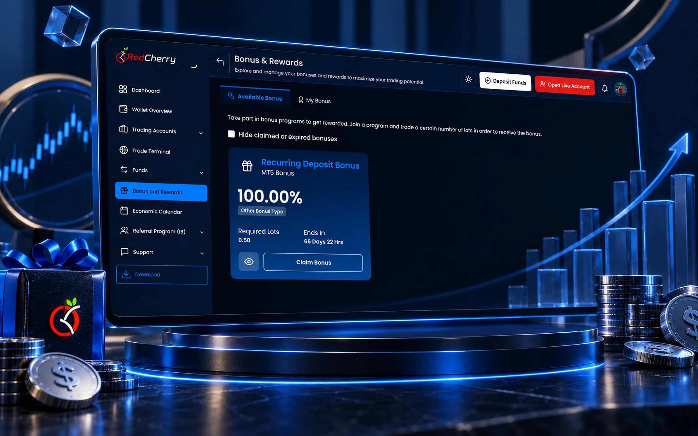 Bonuses and rewards in the RedCherry client portal